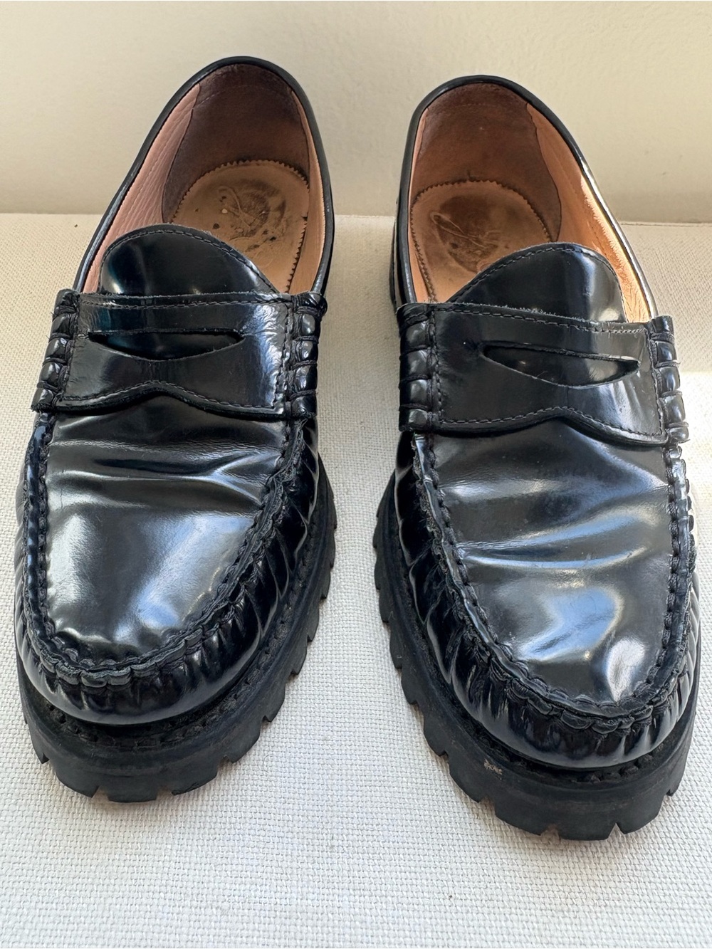 Black Leather Women’s J. Crew Lug Sole Penny Loafers - Women